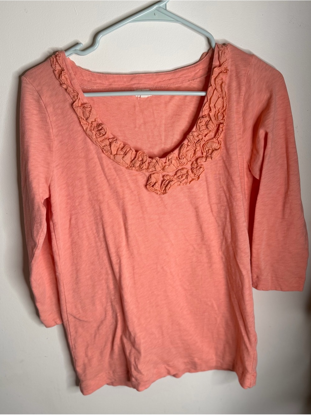 J. Crew Coral Ruffle Scoop Neck Top